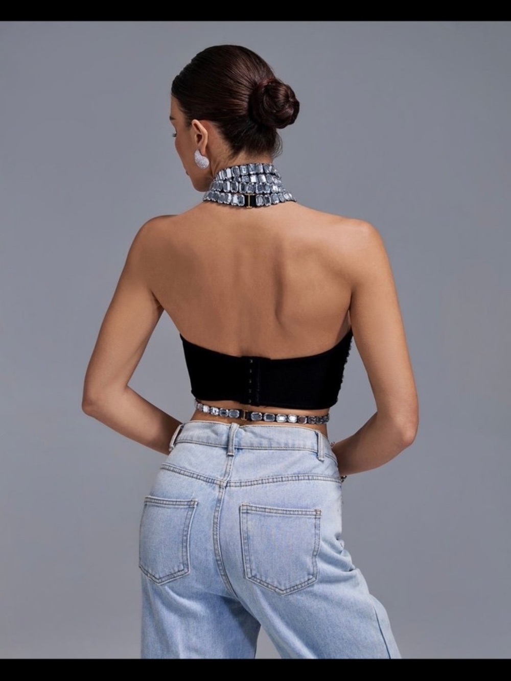 Rhinestone Crystal Bandeau Crop Top, body chain, Choker, rave festival, sparkle - Picture 7 of 12